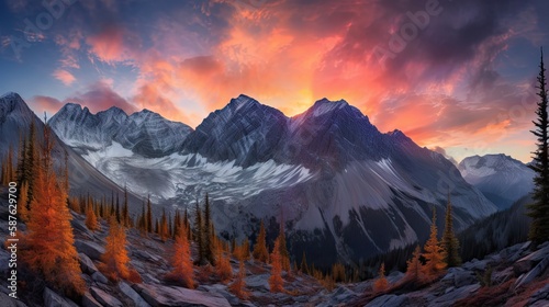 Beautiful illustration of snowy mountains and forest. Very beautiful art background