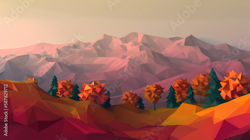 Low poly 3D Minimalist mountain landscape_ Generative Ai photo