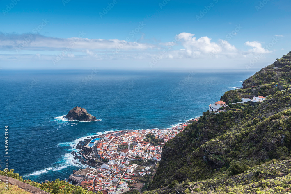 View from above to Garachico town, Tenerife, Canary Islands, Spain on sunny March day