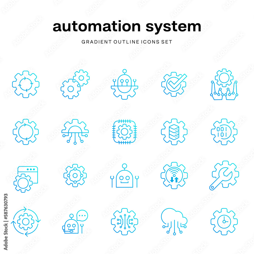 set of gradient outline icons for auto automation system set of gradient outline icons for auto automation system