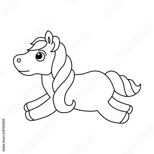 Funny horse cartoon characters vector illustration. For kids coloring book.