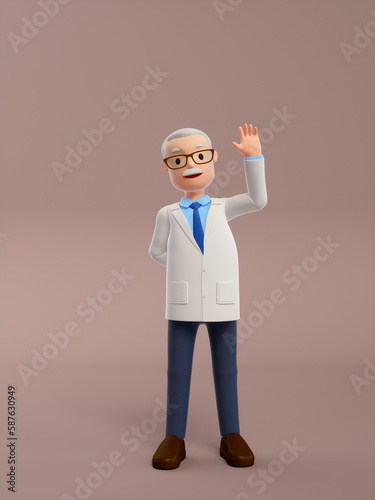 3D rendered cartoon old doctor