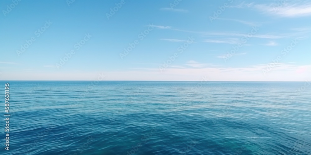 Panorama landscape of empty blue sea and sky blue background. Generative AI Panorama landscape of empty blue sea and sky blue background. Generative AI