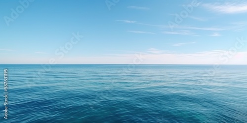 Panorama landscape of empty blue sea and sky blue background. Generative AI © AngrySun