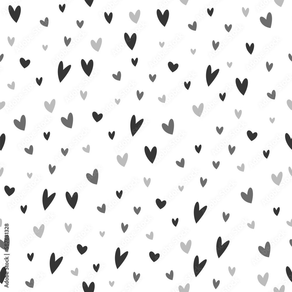 Seamless vector pattern. Black and gray hearts. Valentine's Day background 