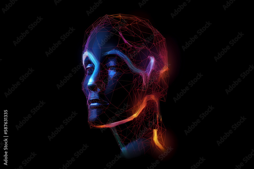 Futuristic Corporate Background with Human Head and Cyberspace Design, Generative AI Futuristic Corporate Background with Human Head and Cyberspace Design, Generative AI