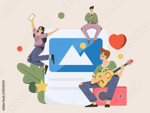 Virtual characters social communication concept business flat vector hand drawn illustration
