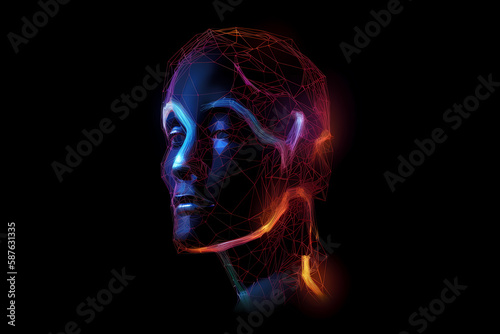 Futuristic Corporate Background with Human Head and Cyberspace Design, Generative AI