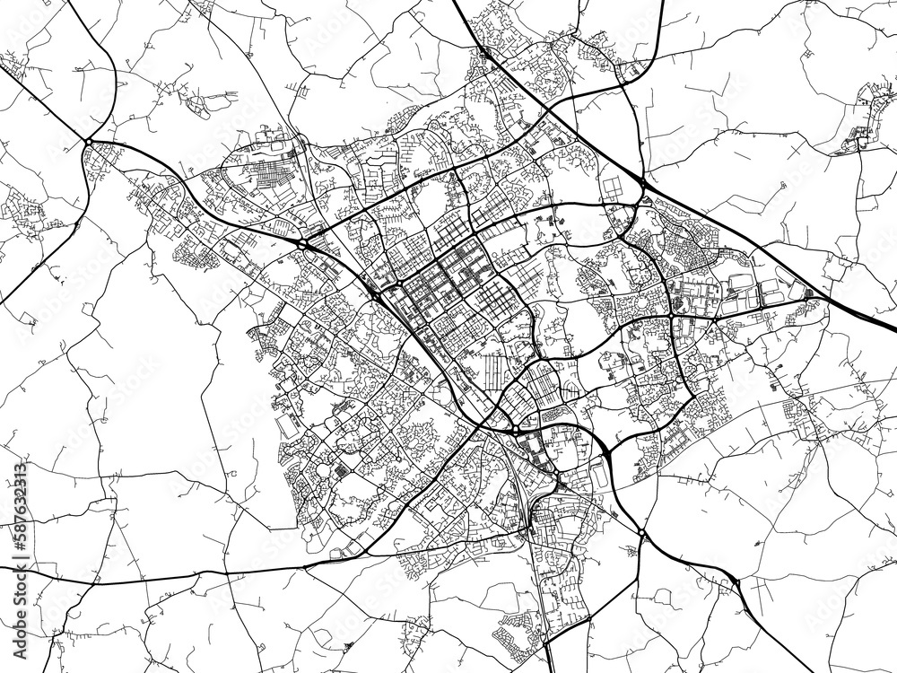 Road map of the city of  Milton Keynes the United Kingdom on a white background.
