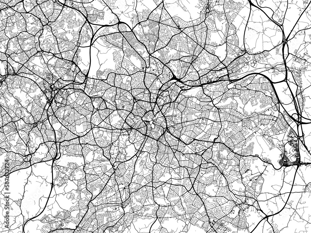 Road map of the city of  Birmingham the United Kingdom on a white background.
