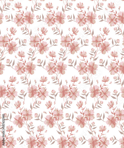 Abstract red Floral Seamless Print Background , Background with decorative floral ornaments for textiles, wrappers, fabrics, clothing, cover © belleza