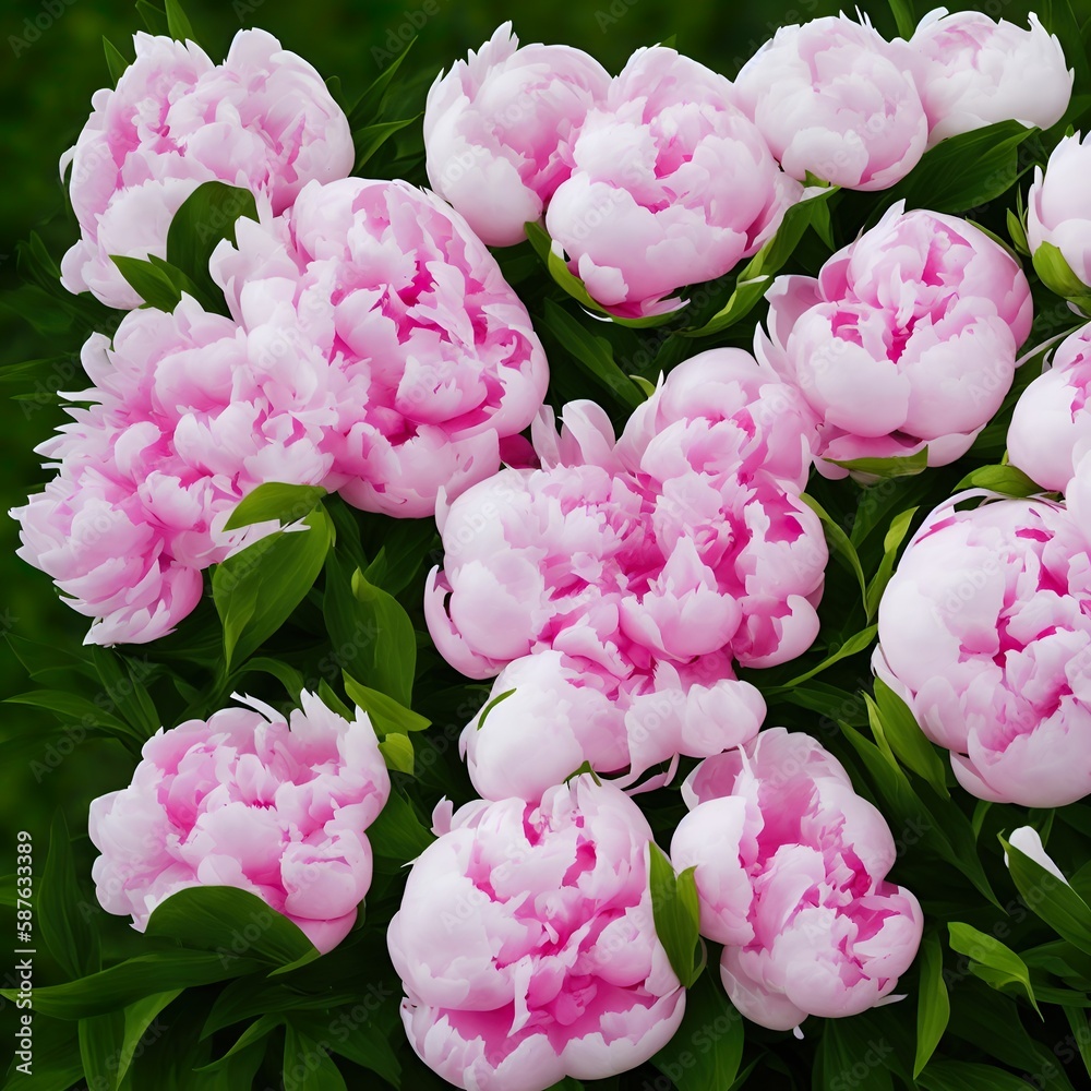 Bouquet of peonies. Spring flowers. Generative AI.