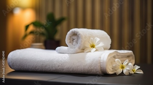 spa composition on massage with Soft White Towels flowers  Relaxation  digital ai art