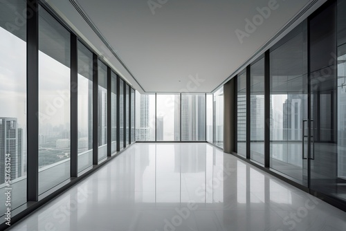 Interior space and french window of office buildings in a minimalist style.AI technology generated image