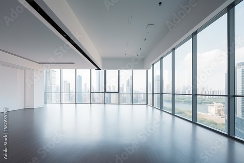 Interior space and french window of office buildings in a minimalist style.AI technology generated image