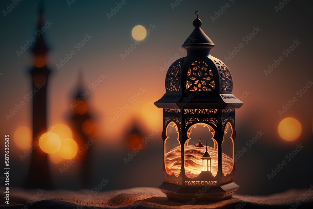Ramadan concept, lanterns and mosques.AI technology generated image Ramadan concept, lanterns and mosques.AI technology generated image