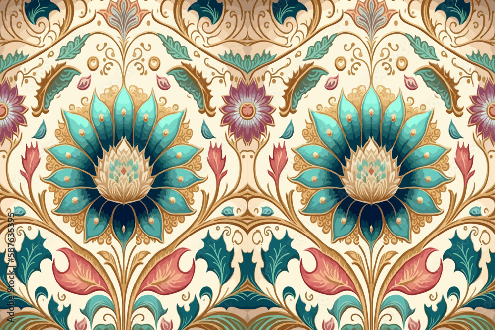 Luxury Indian floral pattern pastel tone. Abstract traditional folk antique tribal graphic line. Texture textile fabric ethnic patterns. Ornate elegant luxury vintage retro style.Vector illustration.