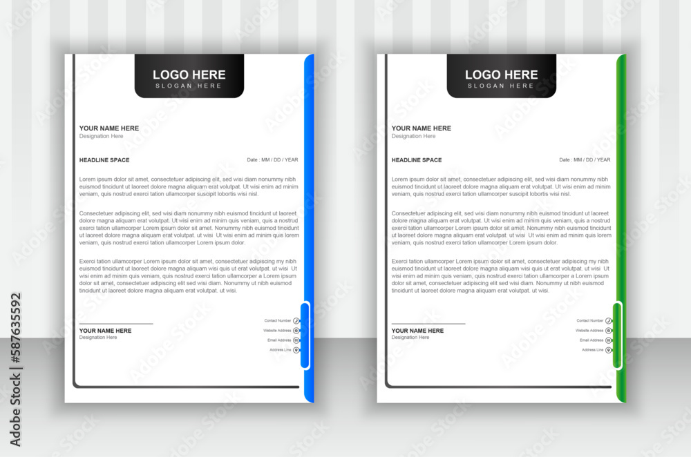 Abstract letterhead design with attractive gradients and unique in two colors.
