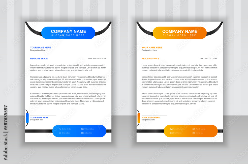 Modern and abstract letterhead design with attractive gradient and unique shapes in two colors for professional business.