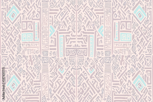Ethnic ikat egyptian hieroglyphs pattern pastel color. Abstract traditional folk antique tribal graphic line ornate elegant luxury vintage retro. Texture textile fabric ethnic egyptian patterns vector