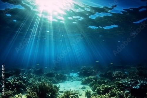 The Underwater World Under Sunshine. AI technology generated image