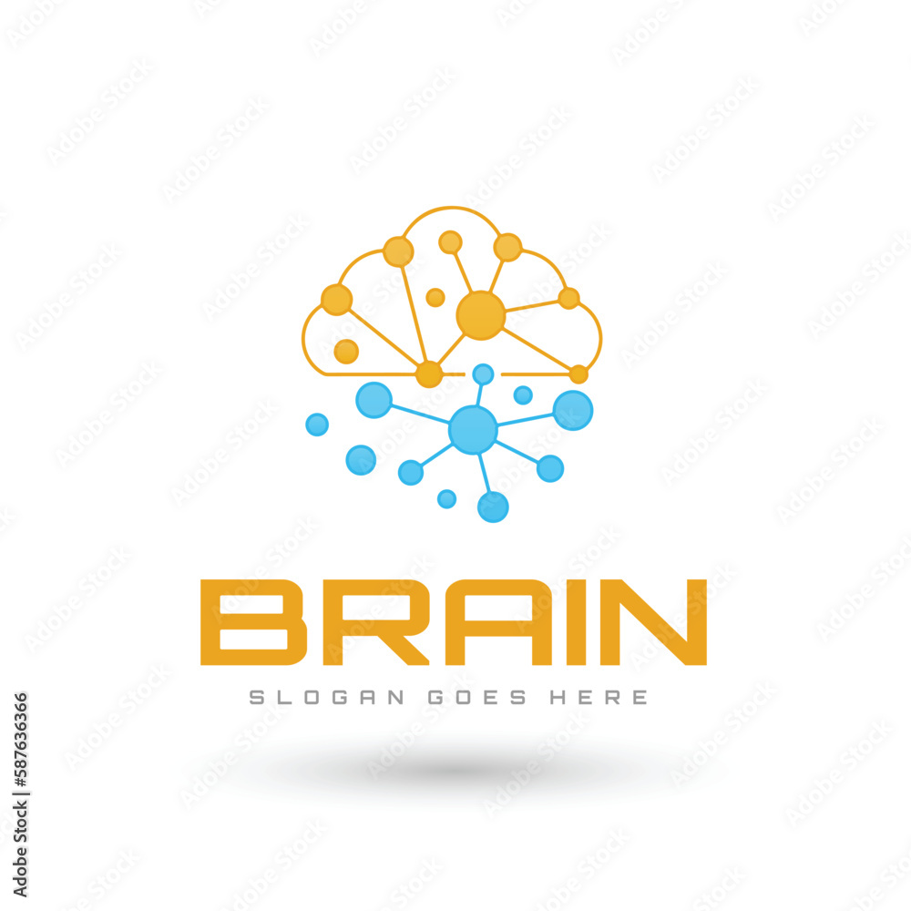 Obraz premium Connected Dot Line Brain Logo Template
