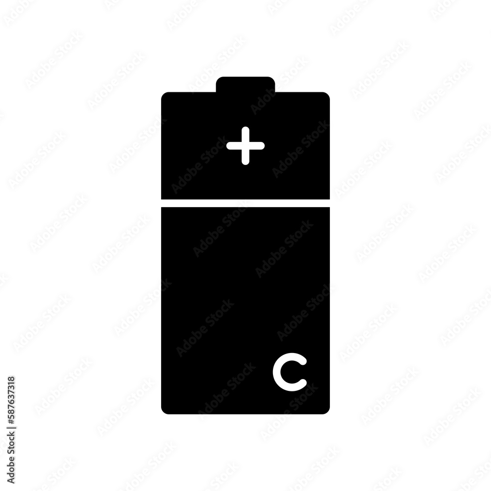 c battery icon in glyph style on white background c battery icon in glyph style on white background