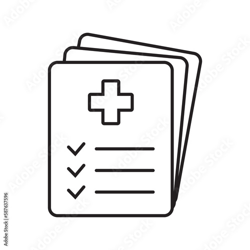 Medical record icon, medical report icon, medical history thin line icon, vector isolated.