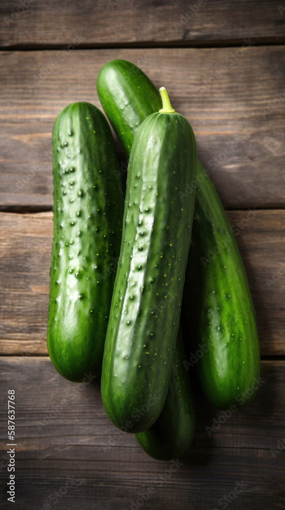 Ripe Cucumbers on a Wooden Table Ripe Cucumbers on a Wooden Table