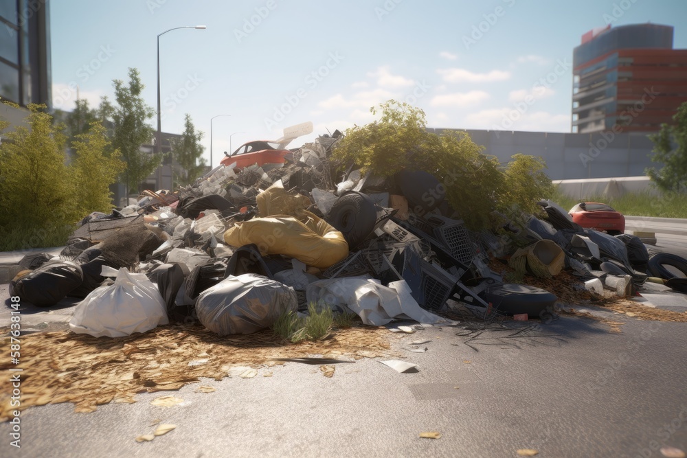 Garbage piles up the Street. generative ai. Garbage piles up the Street. generative ai.