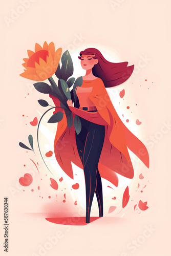 Mother like a superhero with bouquet of flowers, Mother's Day concept