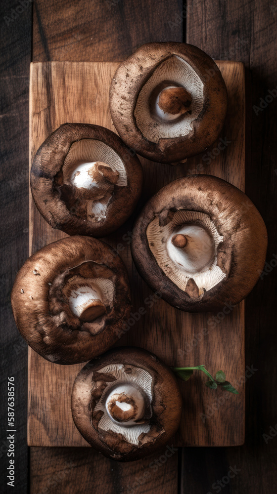 Portobello Mushrooms on a Wooden Table Portobello Mushrooms on a Wooden Table