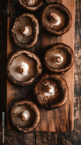 Portobello Mushrooms on a Wooden Table