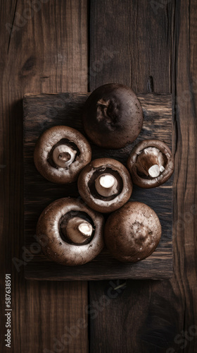 Portobello Mushrooms  on a Wooden Table