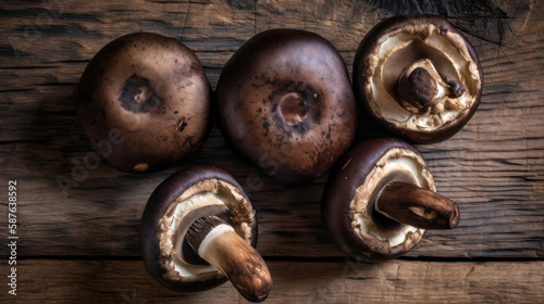 Portobello Mushrooms  on a Wooden Table