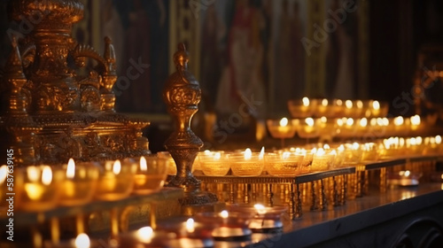 Candles in the Church of the Holy Sepulchre in Jerusalem. Generative AI