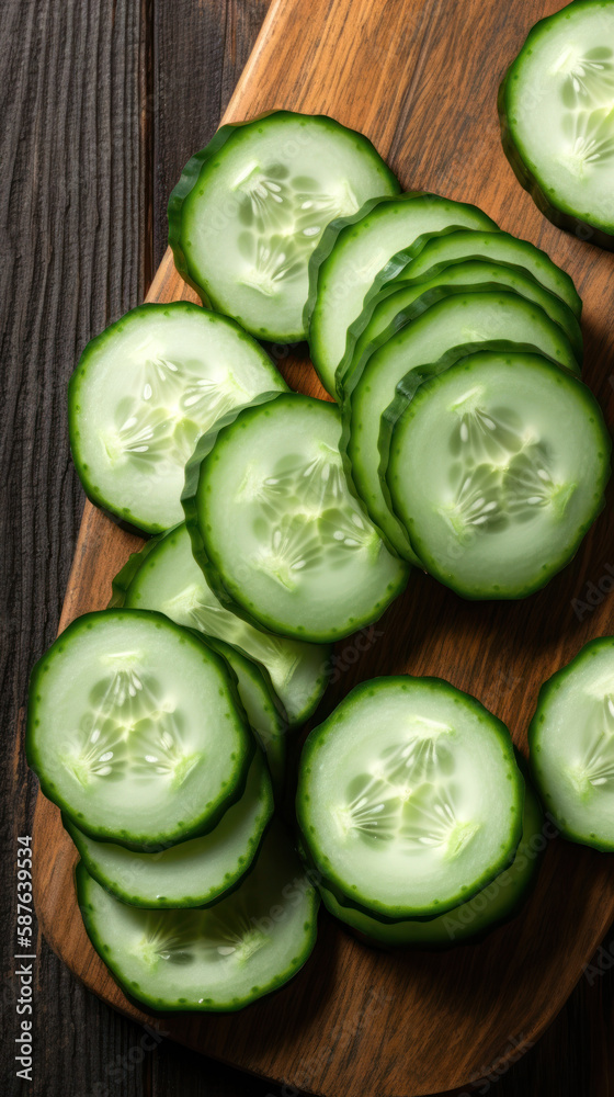 Sliced Cucumbers on Wooden Table Sliced Cucumbers on Wooden Table