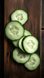 Sliced Cucumbers on Wooden Table