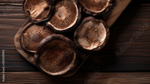 Sliced Portobello Mushrooms on a Wooden Table