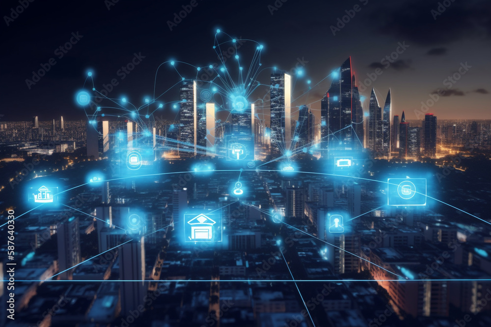 Smart technology view of the city concept, Generative AI Smart technology view of the city concept, Generative AI