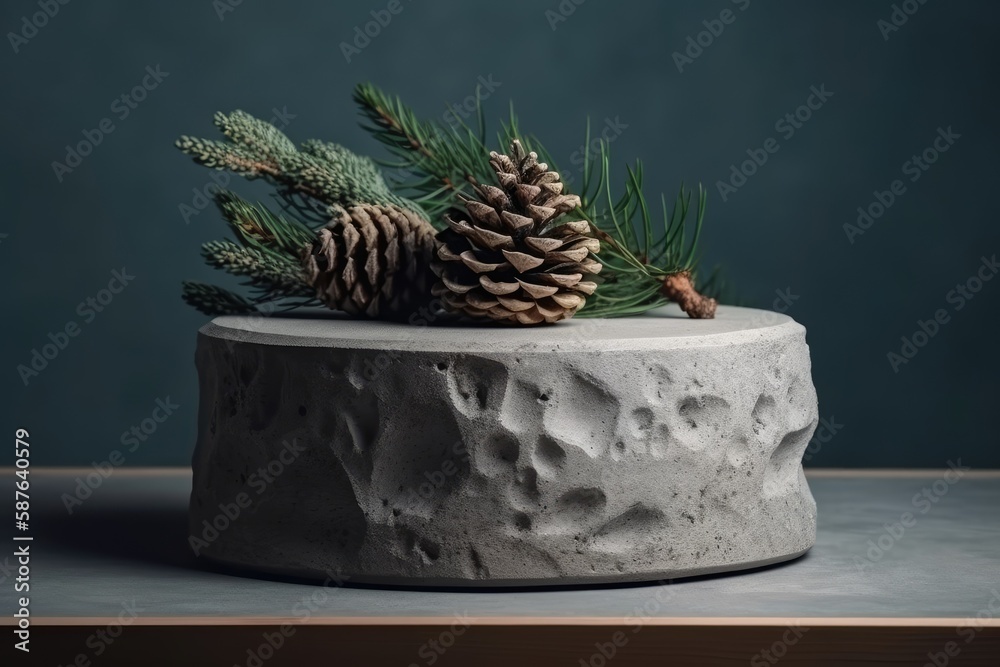 Obraz na plátně white cake decorated with pine cones. Generative AI