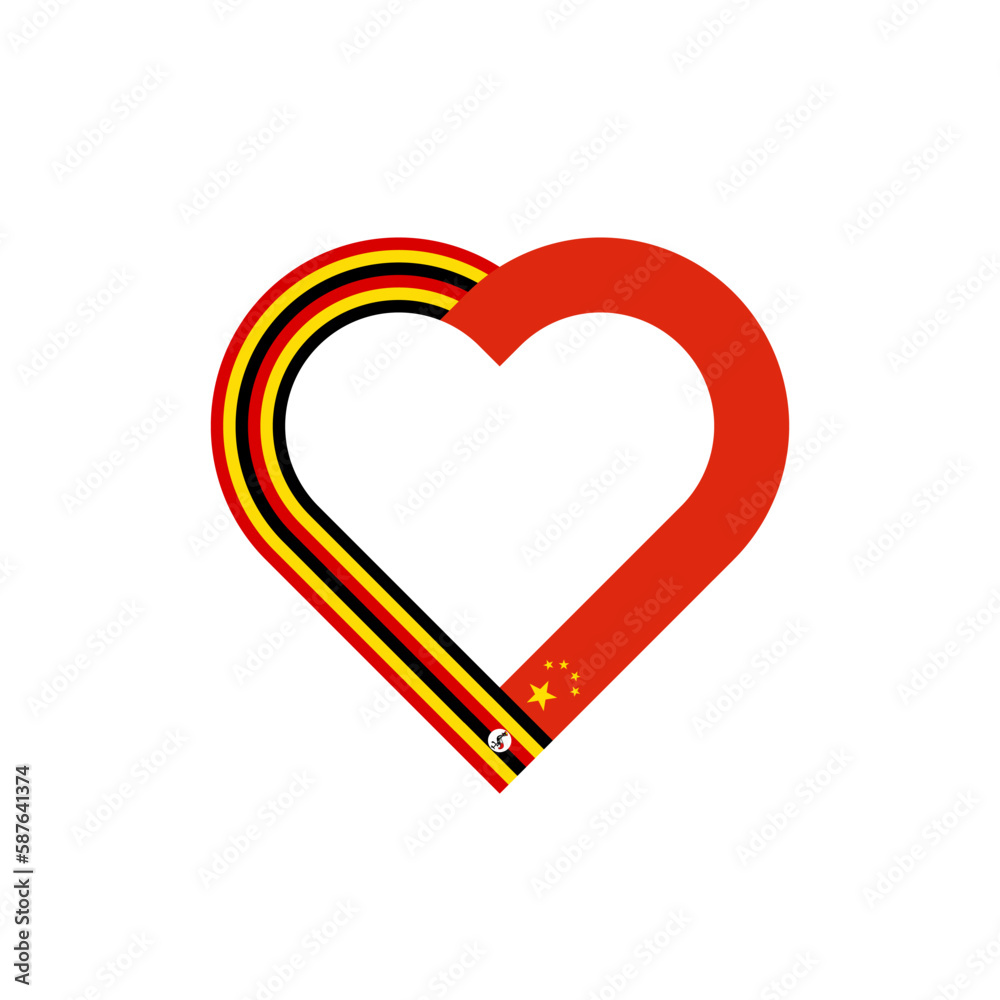 unity concept. heart ribbon icon of uganda and china flags. vector illustration isolated on white background unity concept. heart ribbon icon of uganda and china flags. vector illustration isolated on white background