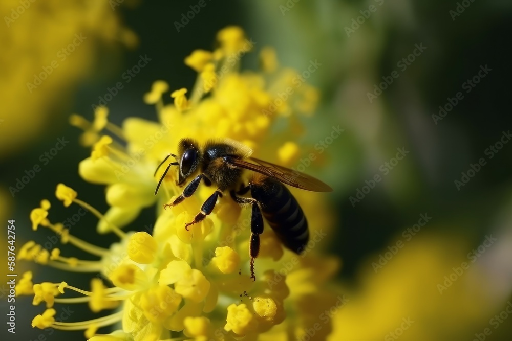 Bee collect nectar in sunny day. Generate Ai Bee collect nectar in sunny day. Generate Ai