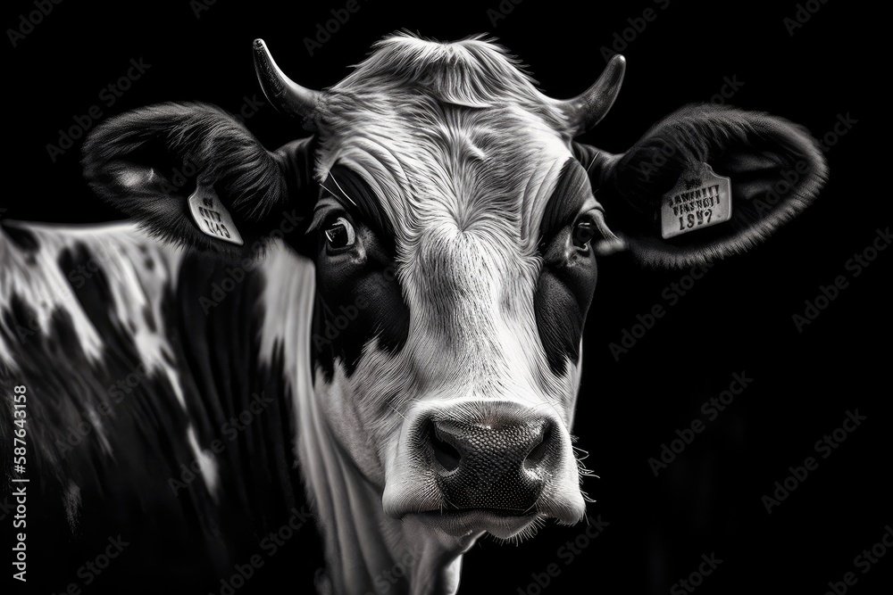Naklejka premium black and white cow