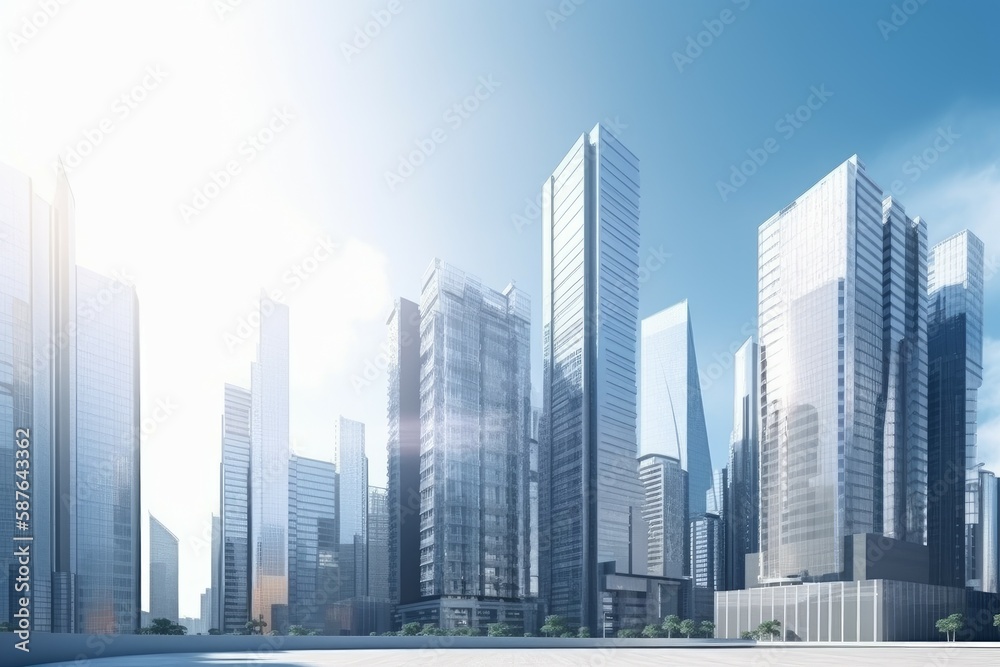Fototapeta premium Realistic sunny city town. Generate Ai