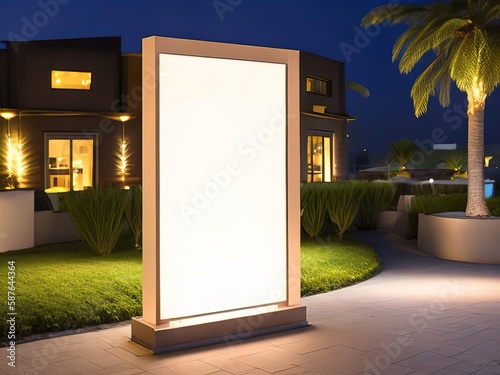 Luxury resort with blank empty signboard mockup. 