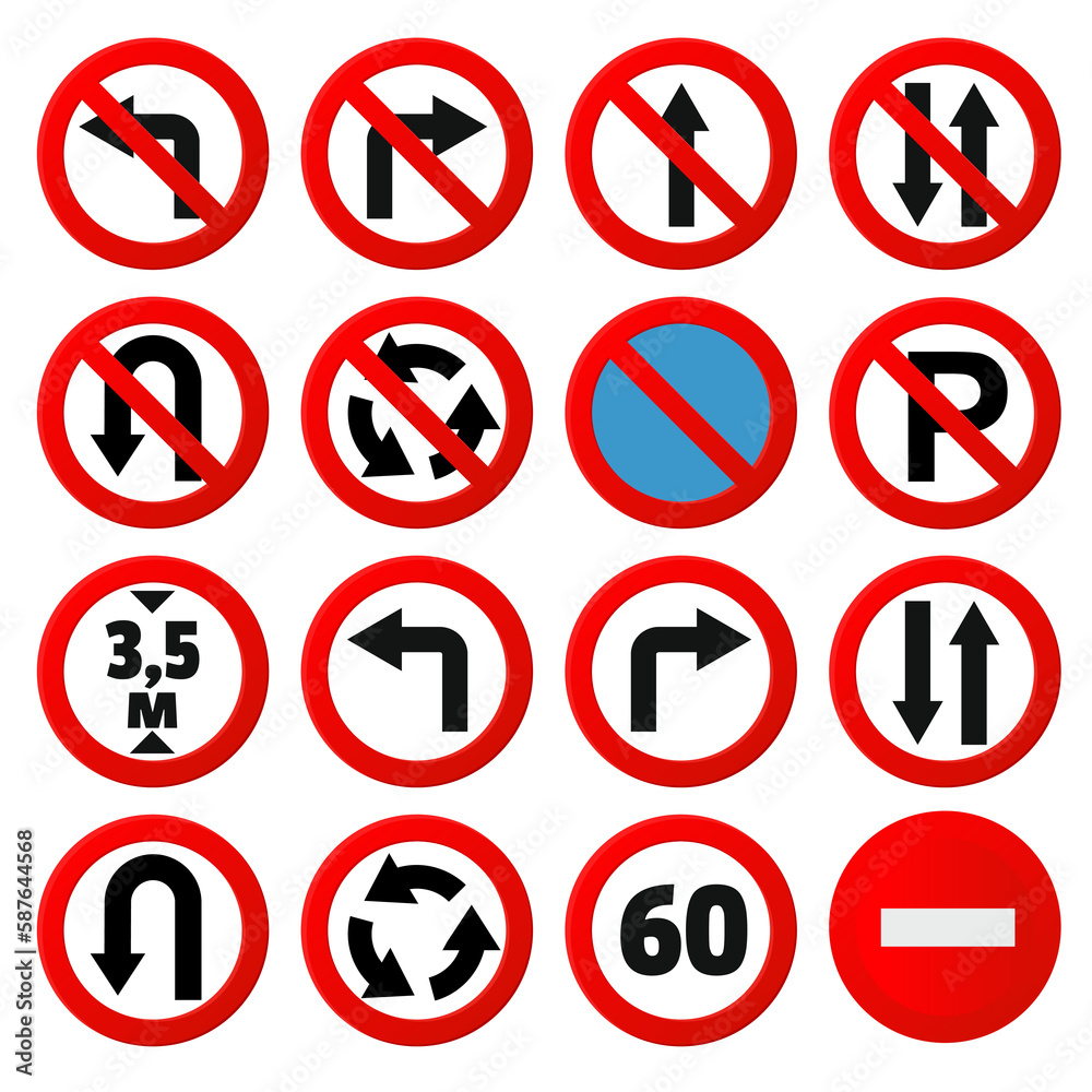Prohibited. Traffic road sign collection icons set Prohibited. Traffic road sign collection icons set