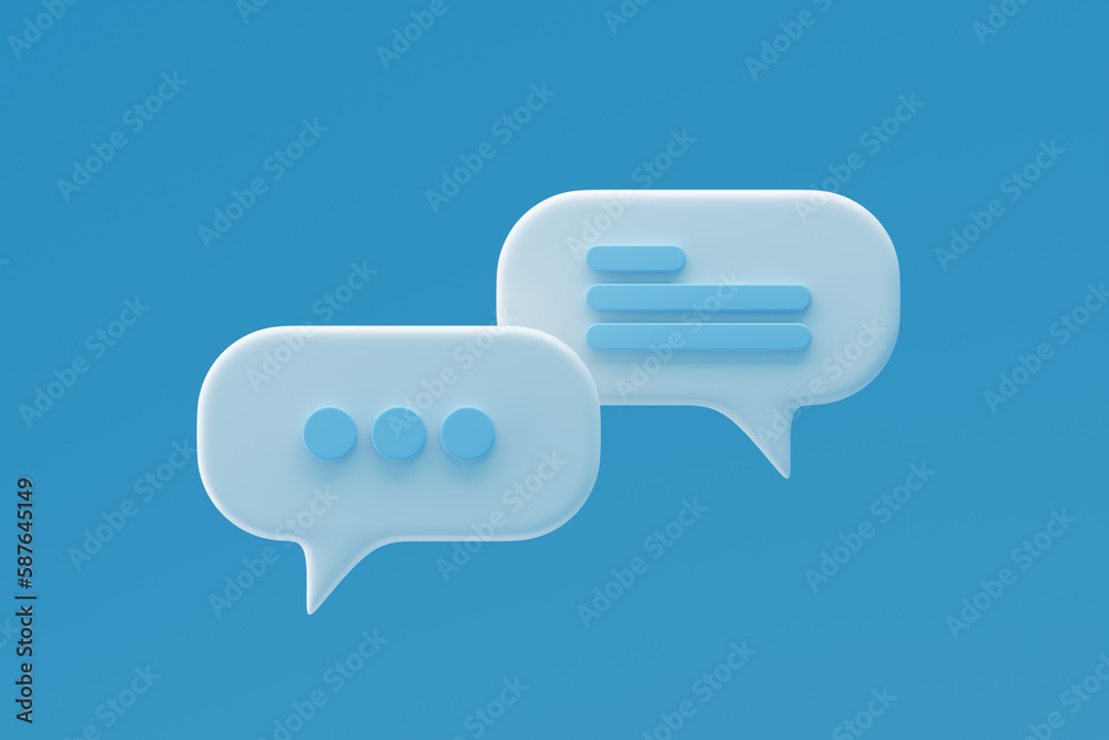 Social media notification icons, white speech bubbles on blue background. 3D rendering Social media notification icons, white speech bubbles on blue background. 3D rendering