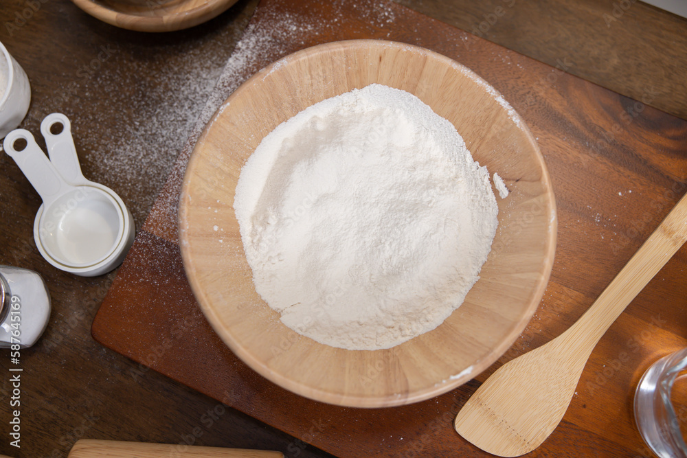 Top View of Bakery Flour on the Board