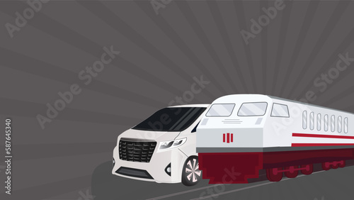 car and train transportation, united in one background